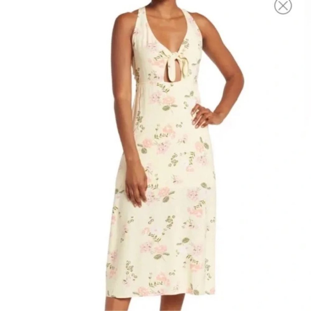 Abound Yellow Delicate Floral Sleeveless Tie Front Midi Dress